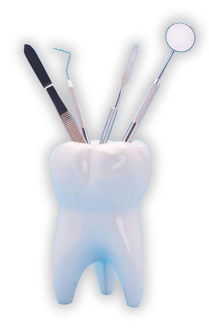 Tooth with dentistry tools